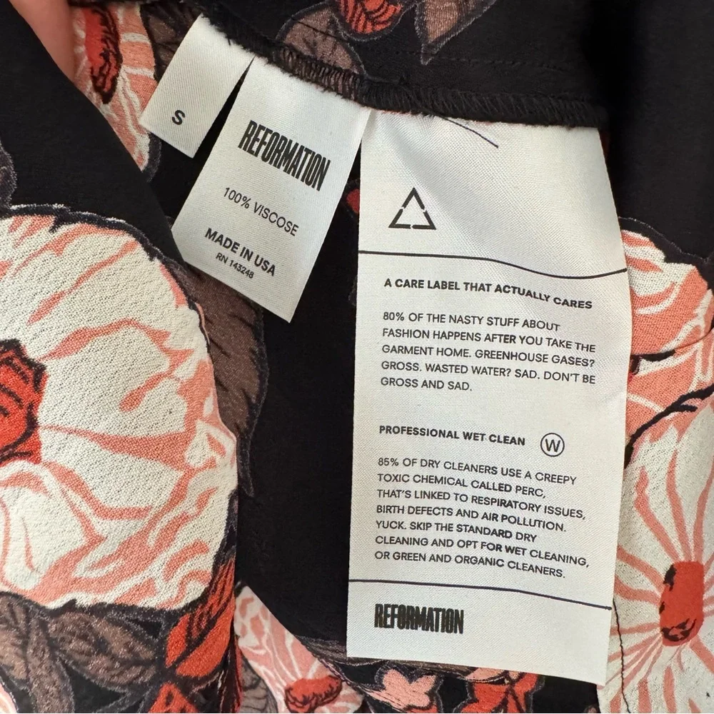 Reformation Black Floral Wrap Dress | Pink & White Flowers | NWT | Sz S - Picture 9 of 10